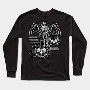 Anatomy Of A Vampire Skull w Fangs, Bat Wings & Skeleton Long Sleeve T-Shirt